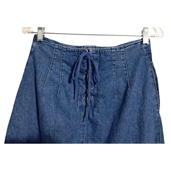 90s Liz Wear Liz Claiborne Lace-Up Back Denim Maxi Skirt Button Front Boho Prari - Picture 7 of 11